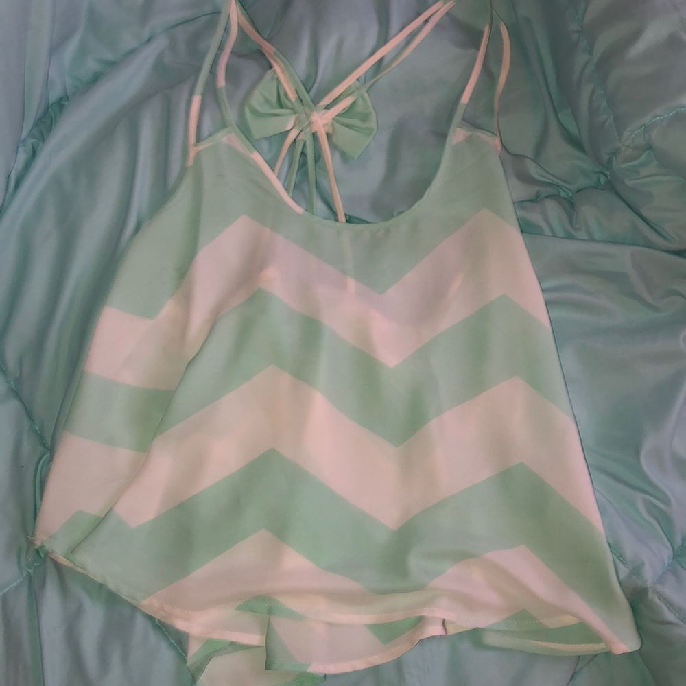 Mint and white bow tank top